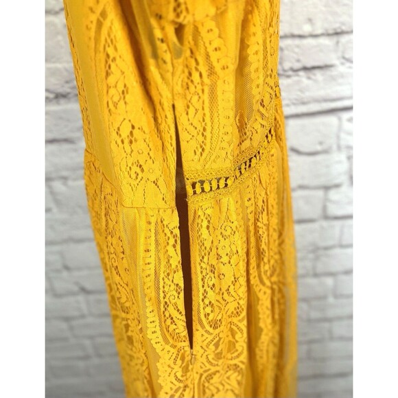 Womens Boho Maxi Floral Lace Boho Party Dress V Neck Flowy Long‎ Yellow Size 20 - Picture 12 of 16